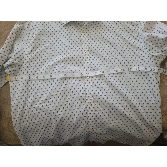 Ted Baker Men Cream Blue Diamond Pattern Dress Shirt Size 5 100% Cotton Portugal - Picture 7 of 11